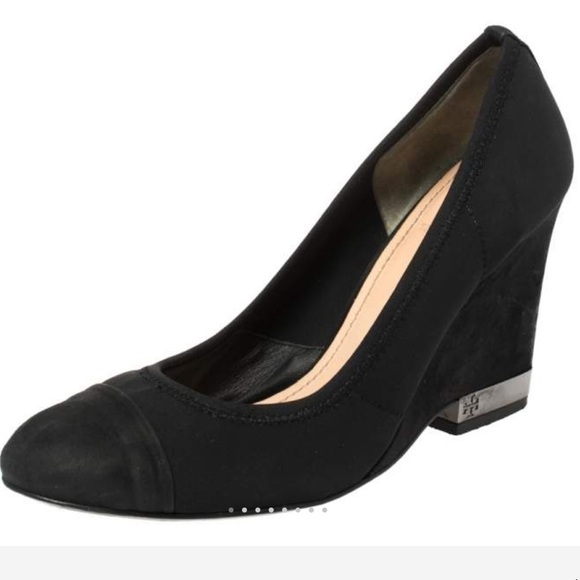 Tory Burch Astoria Black Lancaster Suede High Heel Wedge Pump - Picture 2 of 14